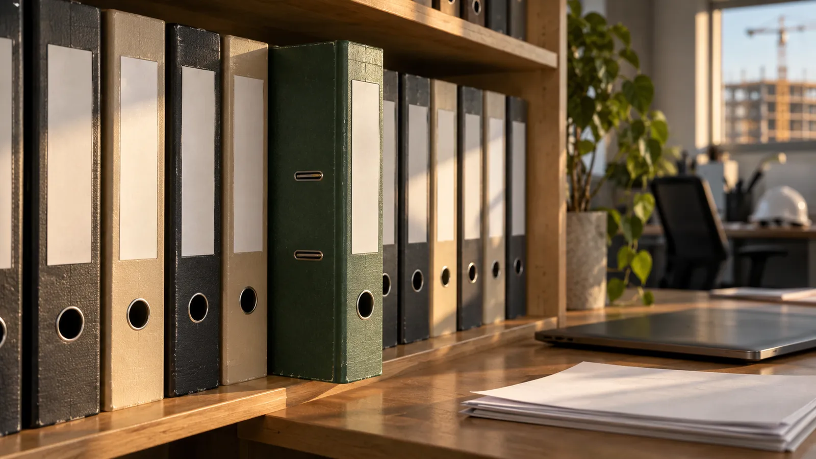 Tender evidence binders on an office shelf