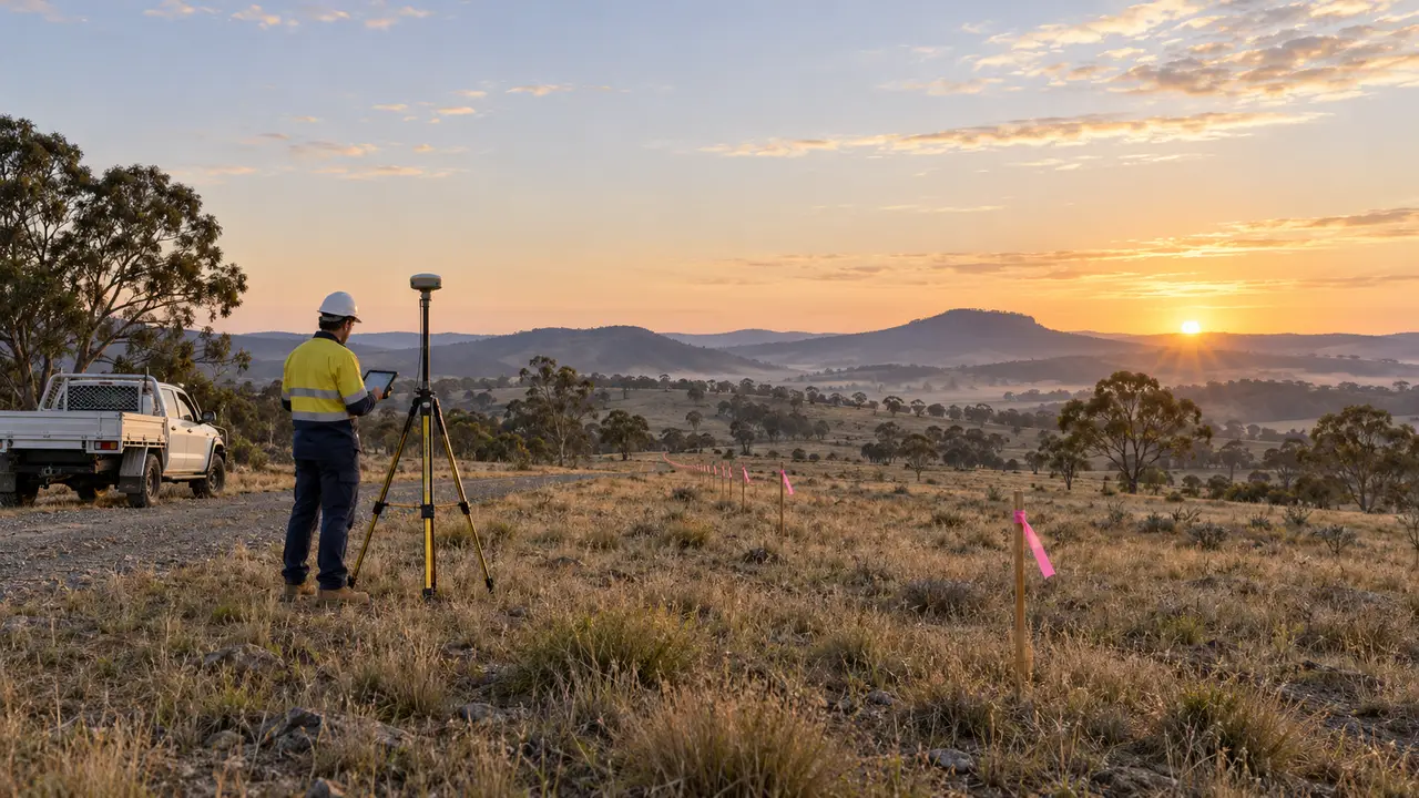 An engineer surveying a proposed road corridor at dawn