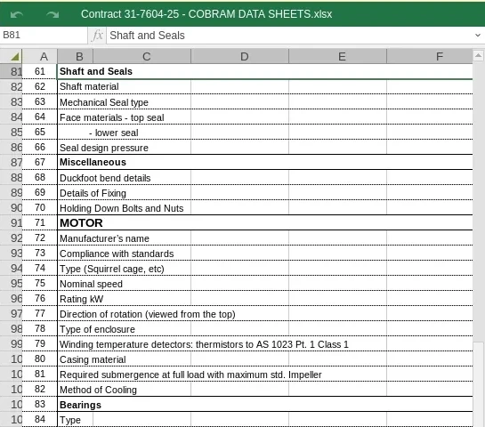 A returnable schedule open as a spreadsheet in Tendor